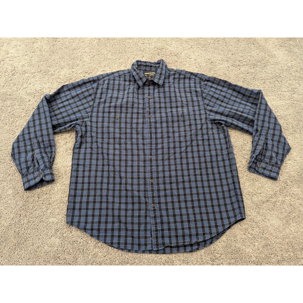 Abercrombie & Fitch Button Up Shirt Mens Large Cotton Blue Plaid Flannel Casual